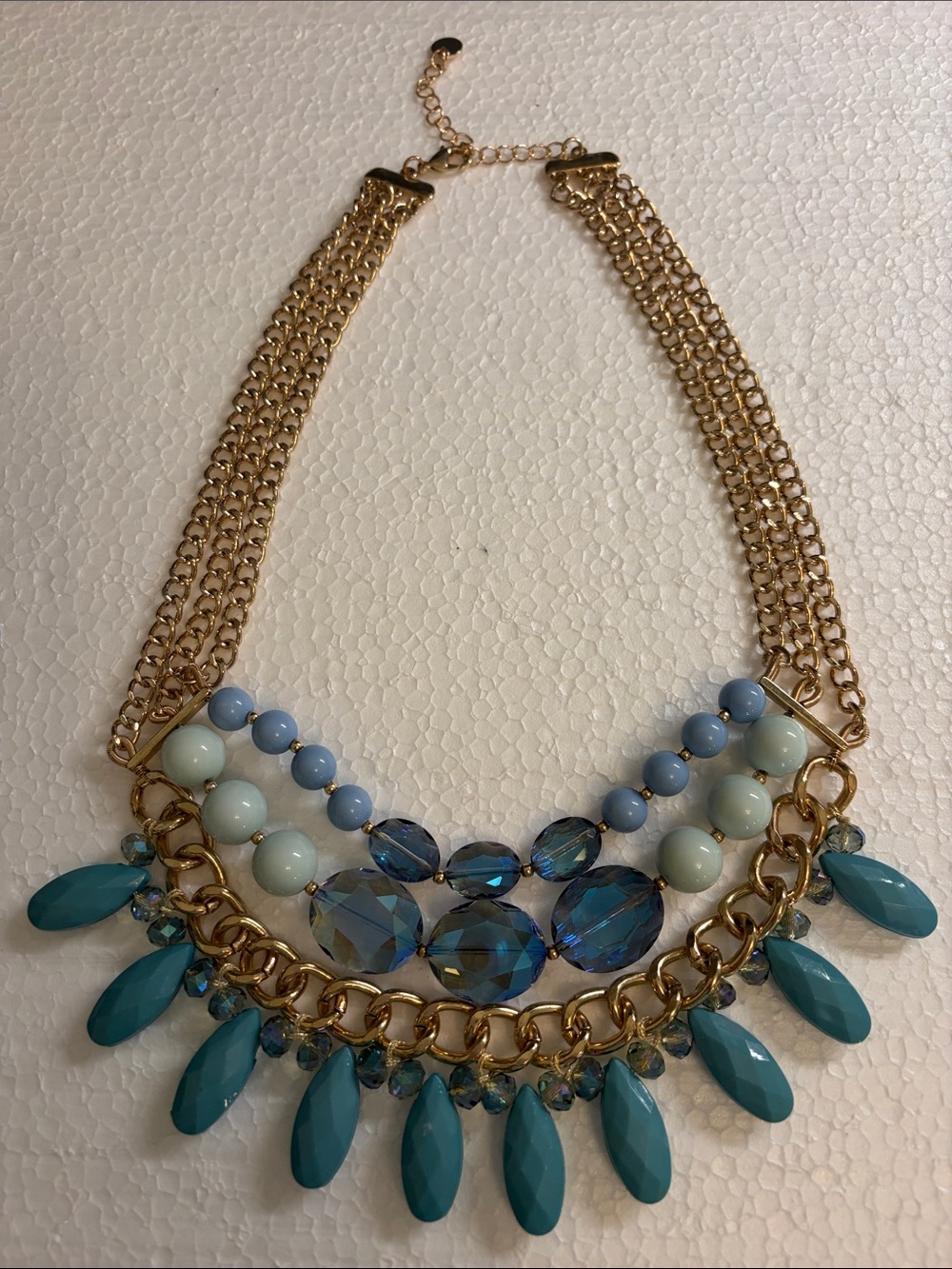 Talbots Gold-Tone Necklace with Teal and Light Blue Gem Drops
